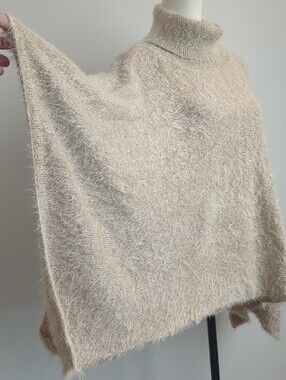 Anthropologie Akemi + Kin Oversized Lara Eyelash Poncho Sweater Cream Gold OS